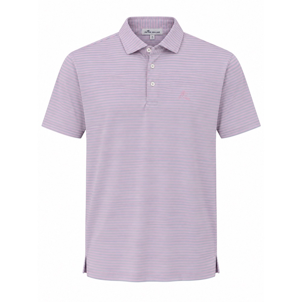 Rhoback Men M Performance Polo Shirt Pink Blue Striped Golf Stretch Short Sleeve